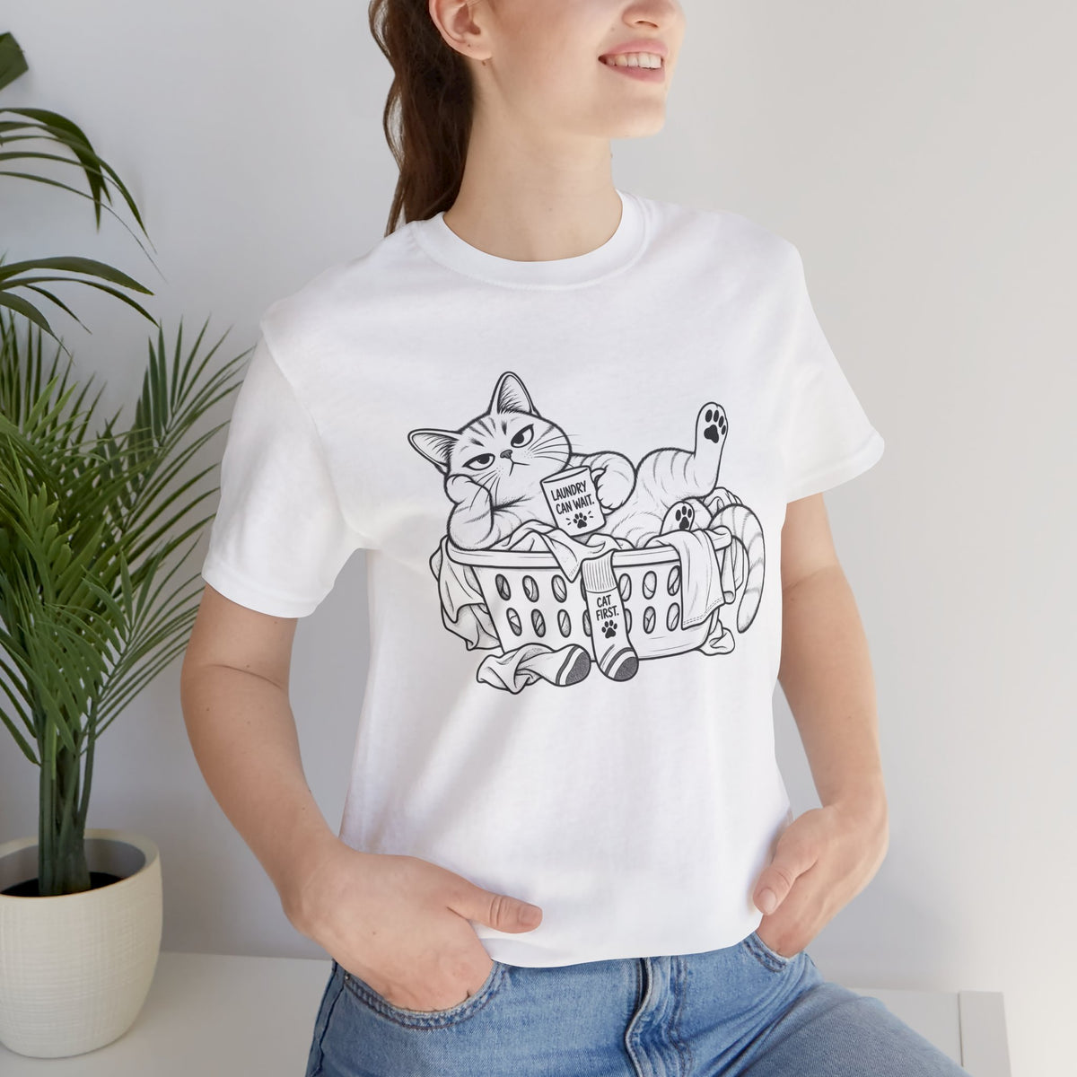 Cat in Laundry Basket T‑Shirt