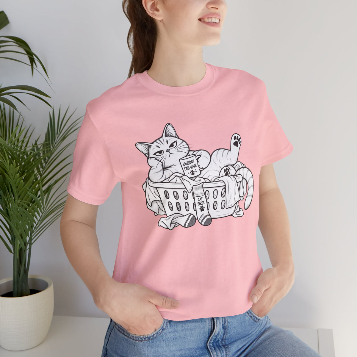 Cat in Laundry Basket T‑Shirt