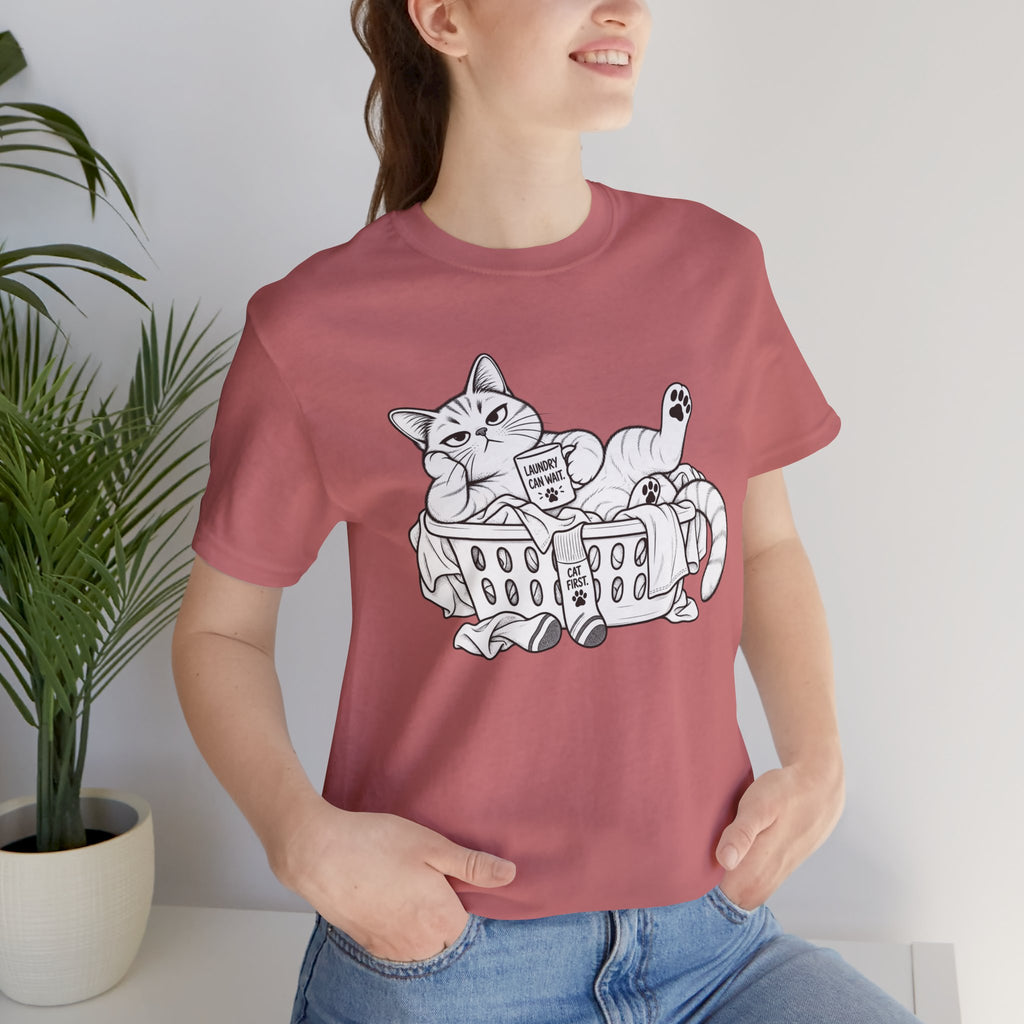 Cat in Laundry Basket T‑Shirt