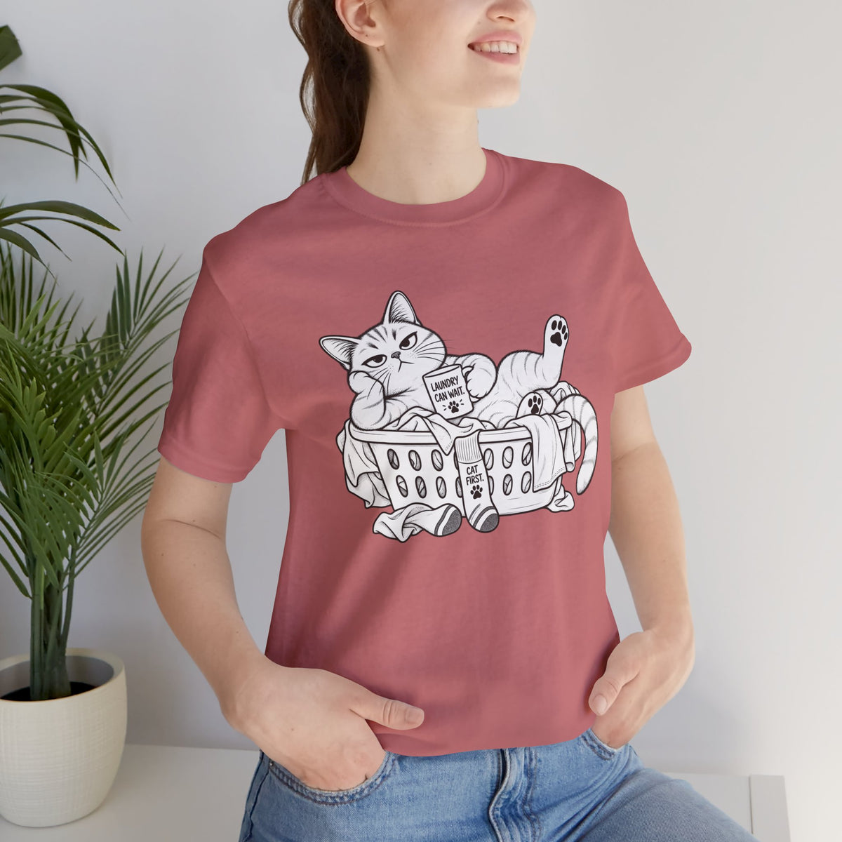 Cat in Laundry Basket T‑Shirt